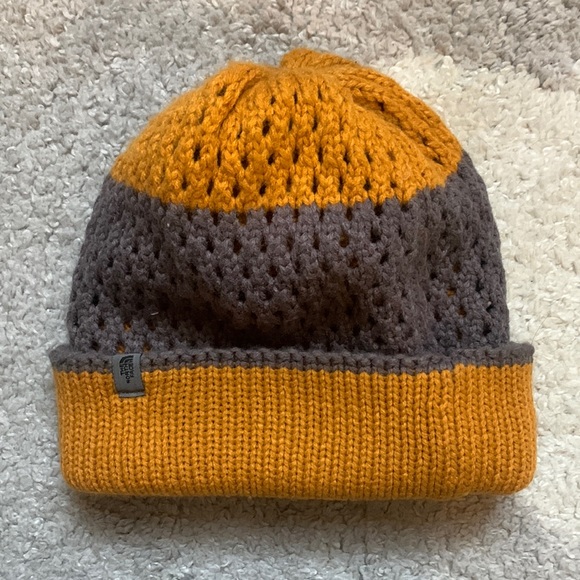 North Face knit grey and orange reversible beanie hat - Picture 1 of 5